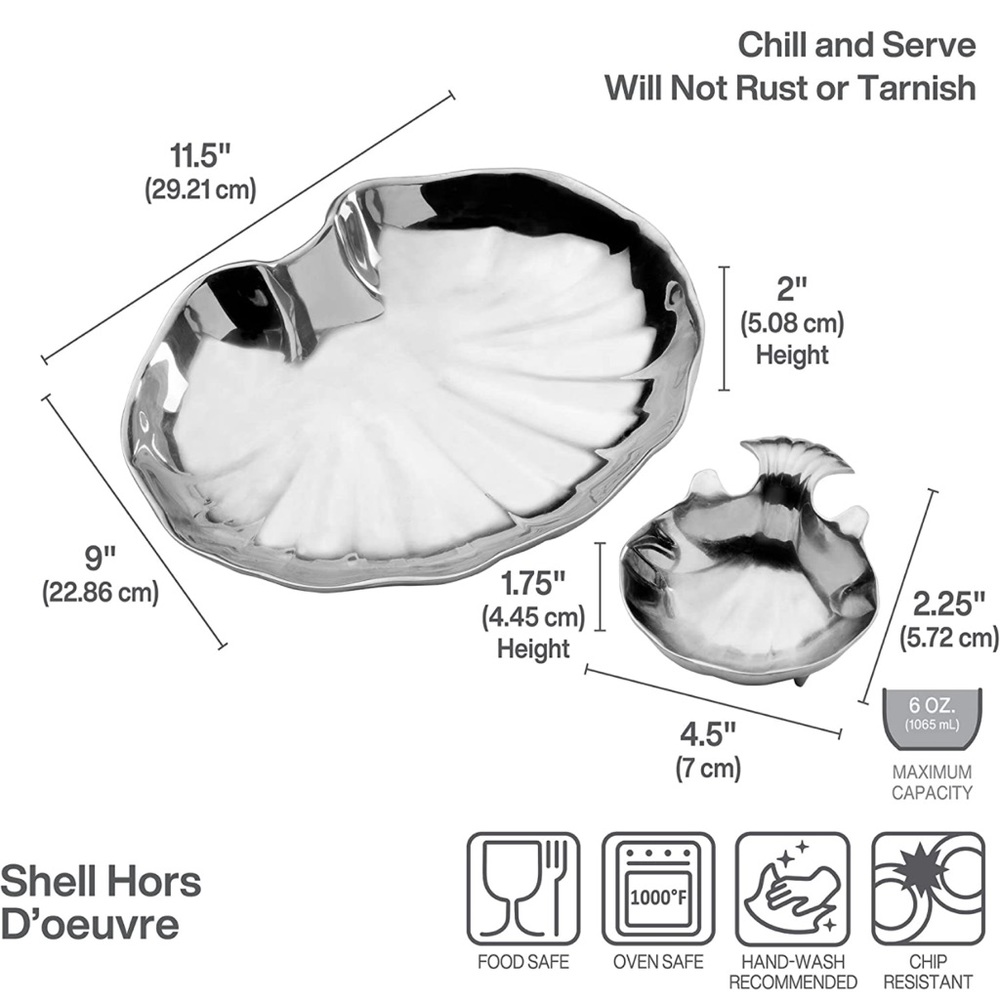THE WILTON CO - Pewter Shell Serving Tray with Dip Dish - 2 pc set - Picture 2 of 6